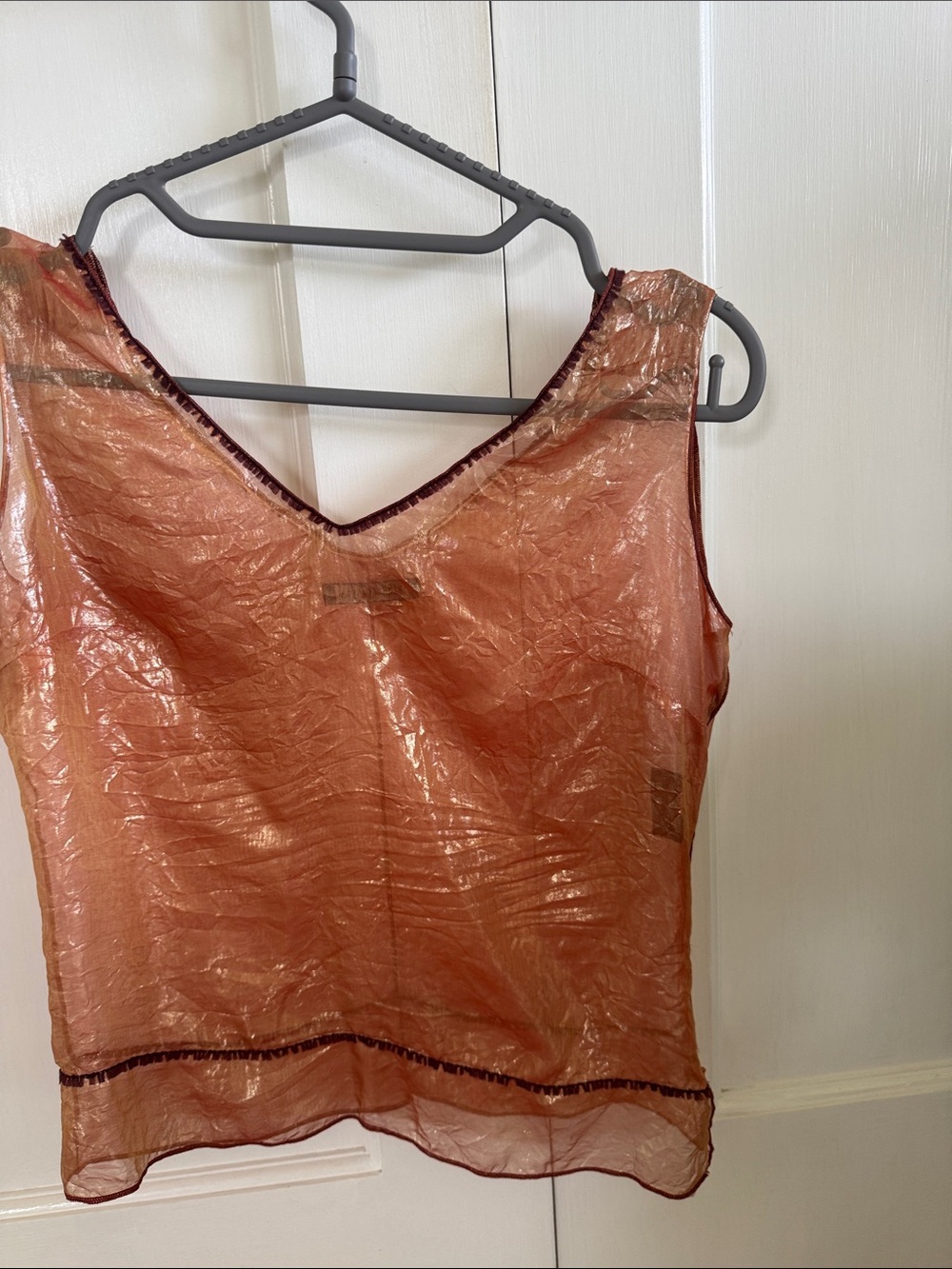 Rozae Nichols Sheer Shimmery Copper-Orange Tank Top